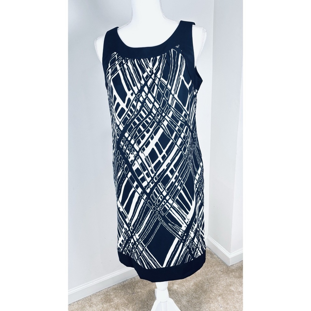 Alyx Black White Abstract Sheath Dress Sleeveless Pocket Knee Length Size 12